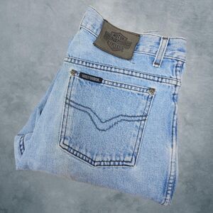 Harley Davidson Motorcycle Denim Jeans Mens Size 32 Blue Logo Straight Leg Biker